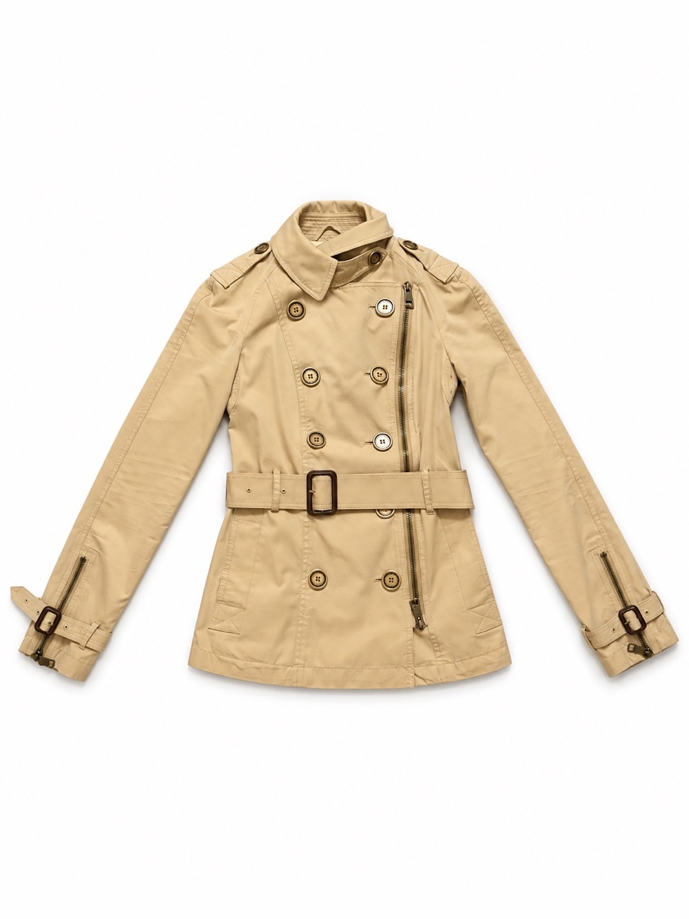EUC Vintage Burberry Brit Beige Cotton Belted Trench Coat Jacket Size 2